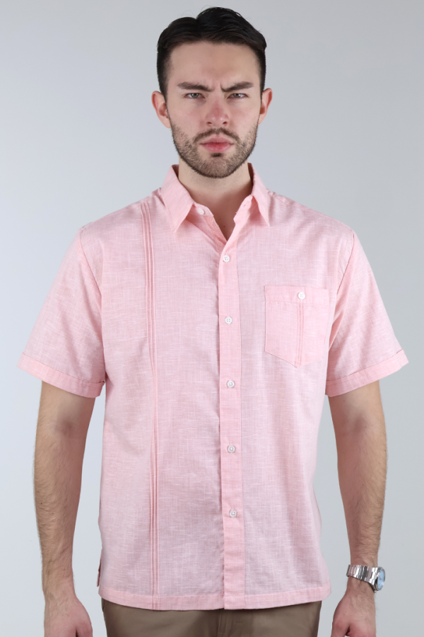 Camisa Elegante Tipo Guayabera Color Salmón Para Hombre Corte Clásico